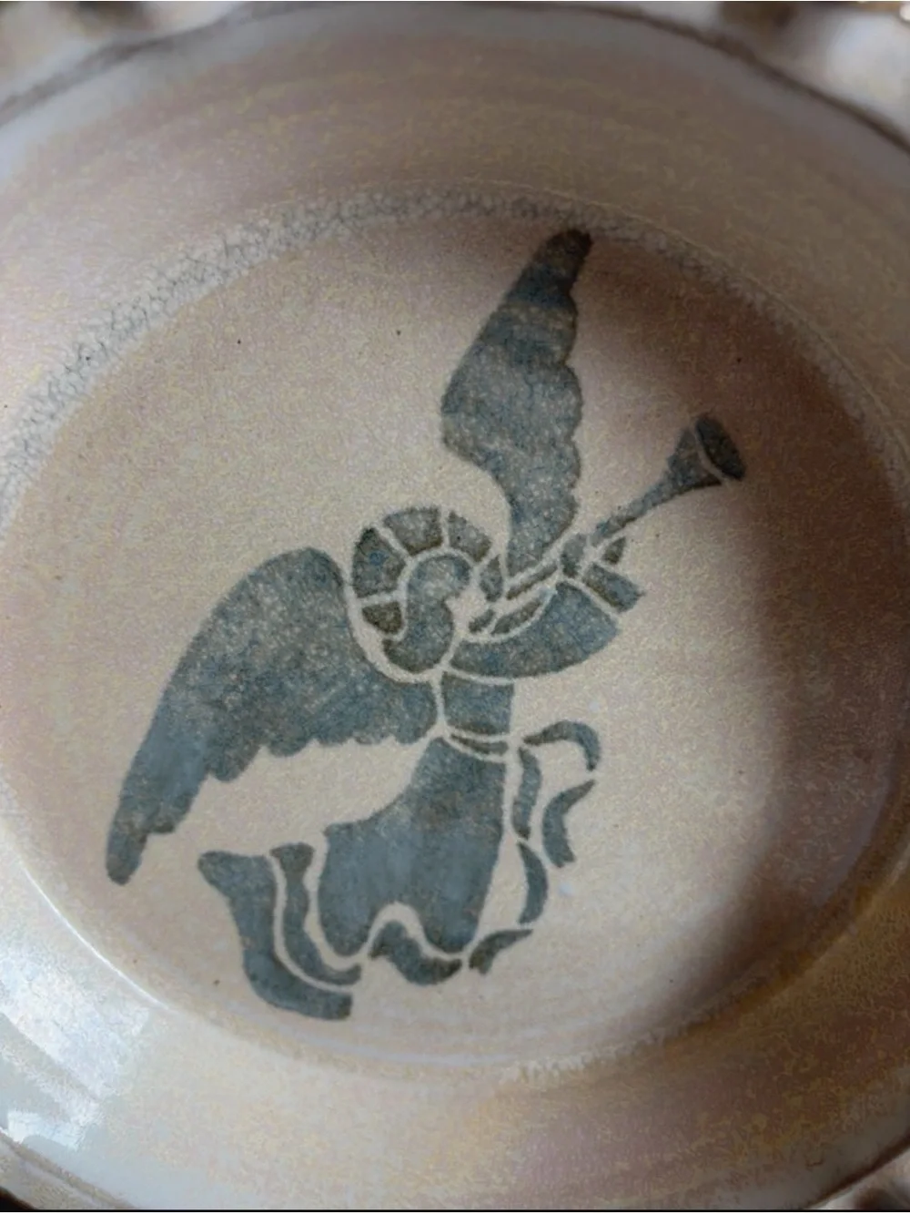 Decorative Cream Ceramic Serving Plate with Angel Motif